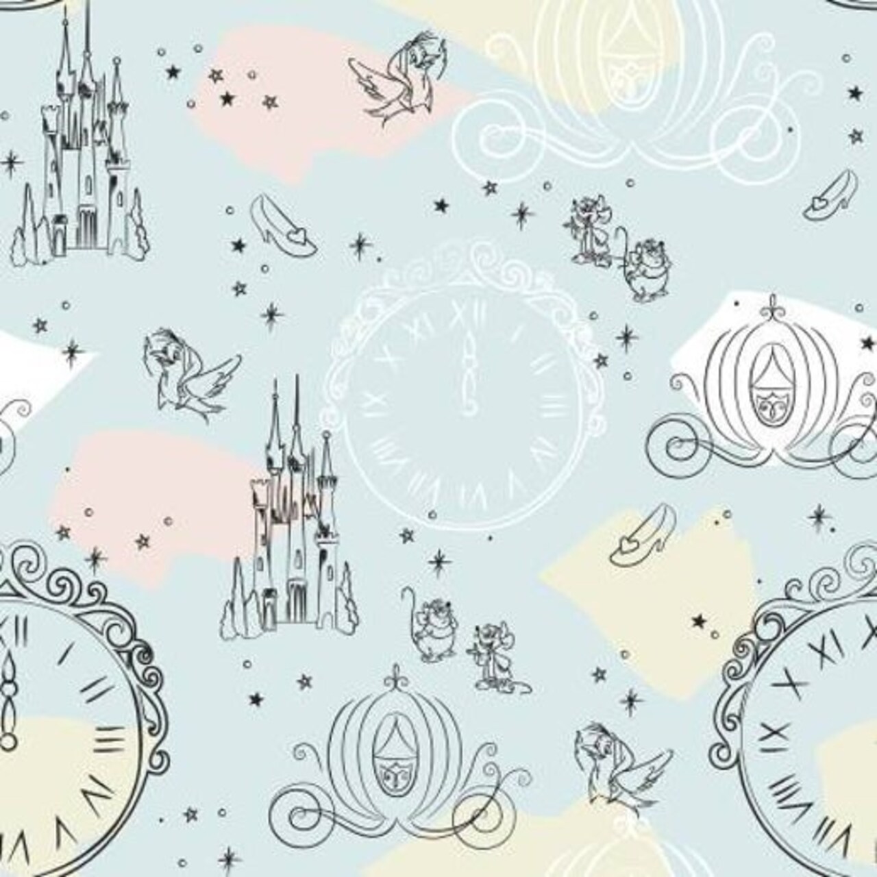 Licensed Disney Prints - Disney's Cinderella Outline Multi Colored Cotton Fabric by the Yard